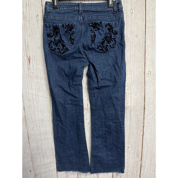 Lee Bootcut Jeans Size 10 Dark Blue Slender Secret Lower On The Waist Raw Hem - Picture 1 of 5
